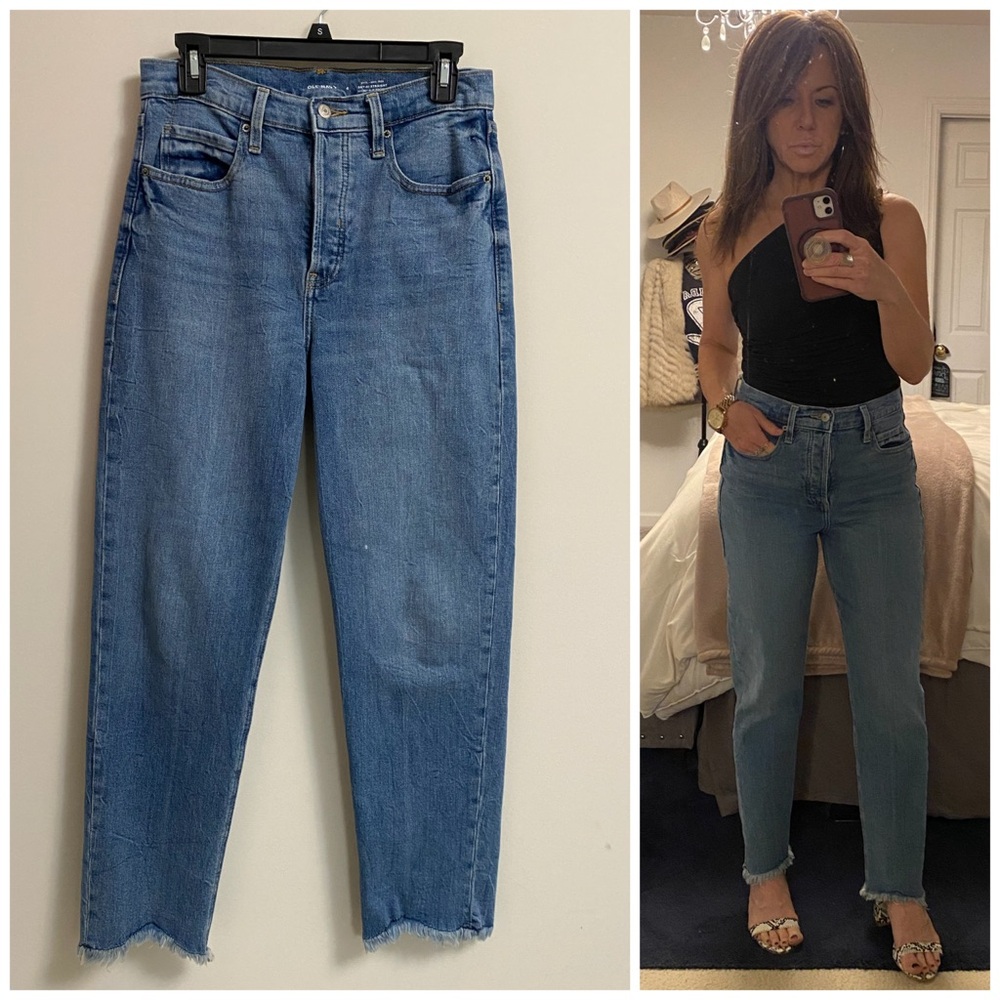 Old Navy Women's Sky Hi Extra High Rise Light Blue Ankle Raw Hem Jeans Size 4